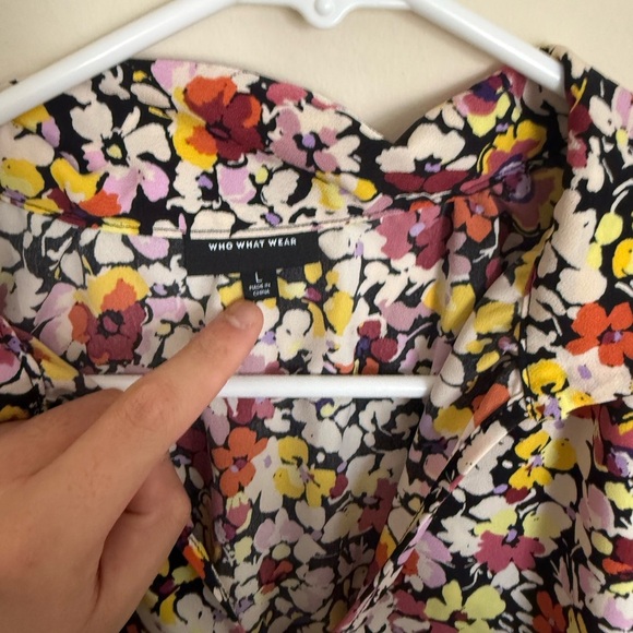 Who What Wear Sz Large FLAWED Floral Midi Length Summer Dress Sheer Puff Sleeves - Picture 3 of 10